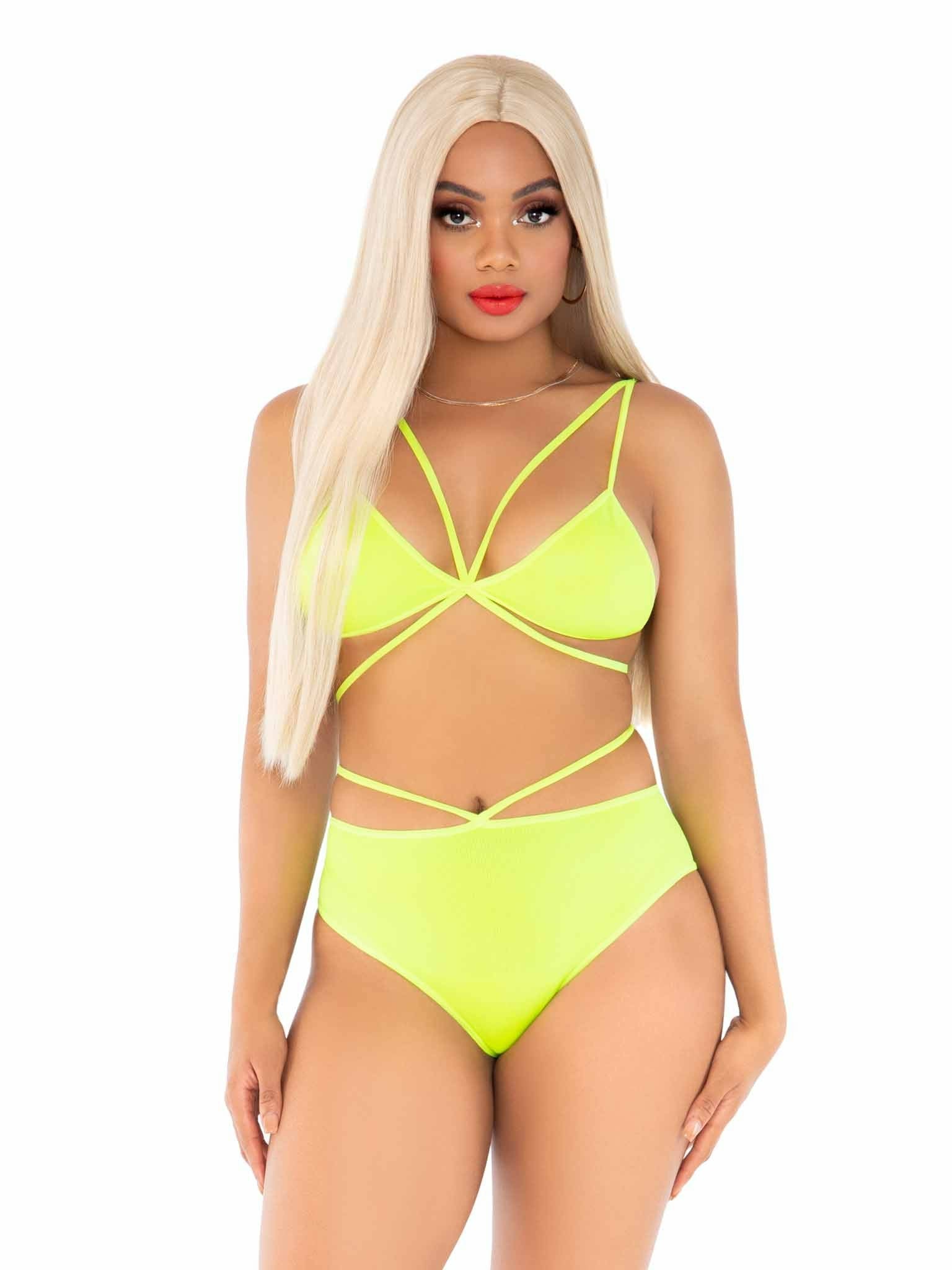 Leg Avenue - Top & Bragas Con Tirantes Amarillo