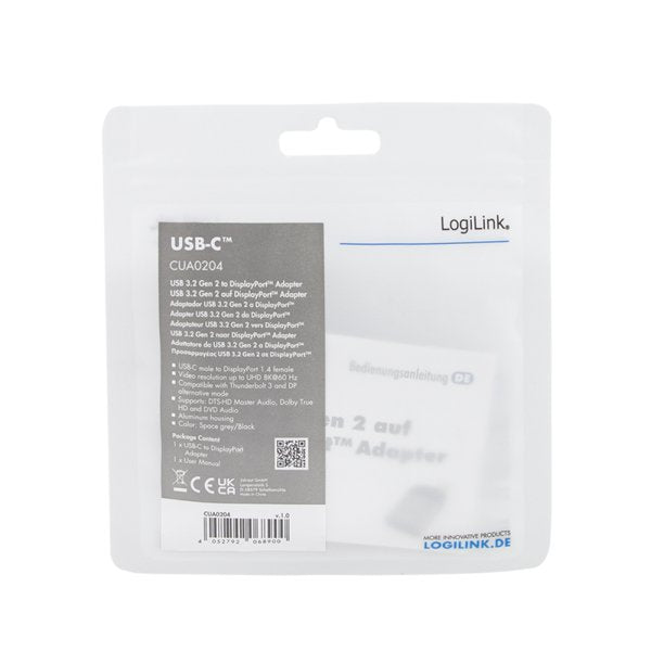 EAN 4052792068900 - LogiLink CUA0204 cambiador de género para cable USB-C DisplayPort Negro, Gris imagen 4