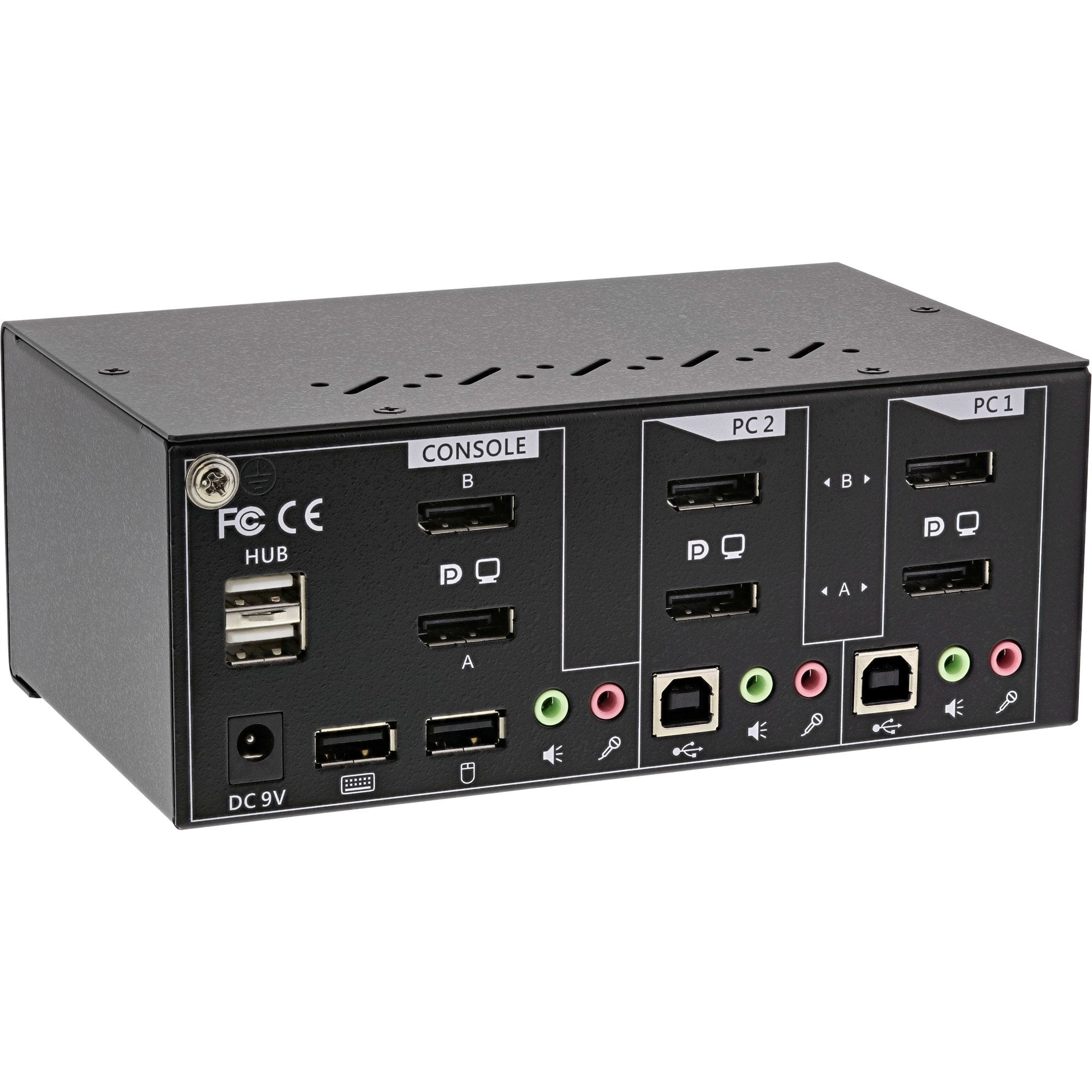 Switch Kvm Inline, 2 Puertos, Monitor Dual Displayport 1.2, 4k, Usb 2.0, Audio