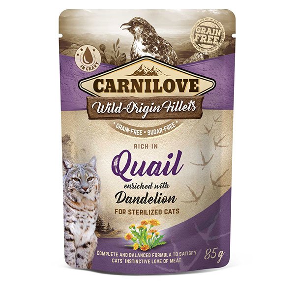 Comida Húmeda Para Gatos Carnilove Cat Pouch Codorniz, Diente De León 85 G
