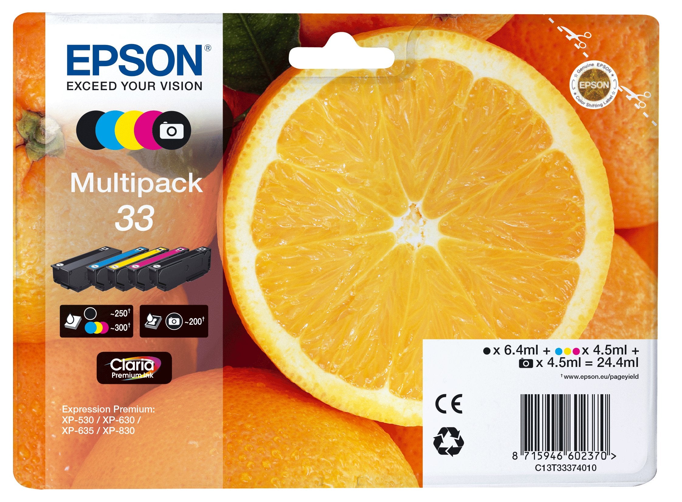 EAN 8715946602370 - Epson Oranges C13T33374011 cartucho de tinta 1 pieza(s) Original Rendimiento estándar Negro, Foto negro, imagen 1