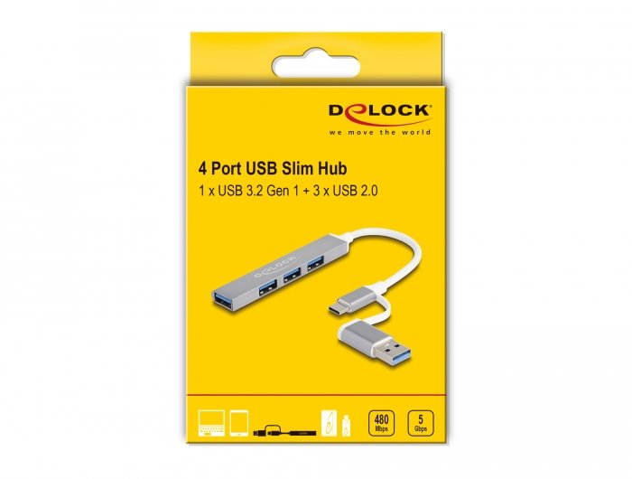 EAN 4043619642144 - DeLOCK 64214 hub de interfaz USB 3.2 Gen 1 (3.1 Gen 1) Type-A + Type-C 5000 Mbit/s Plata imagen 3