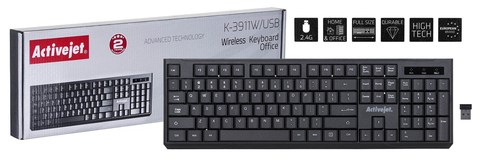 Teclado (Ingles) Inalámbrico Activejet Usb K-3911w