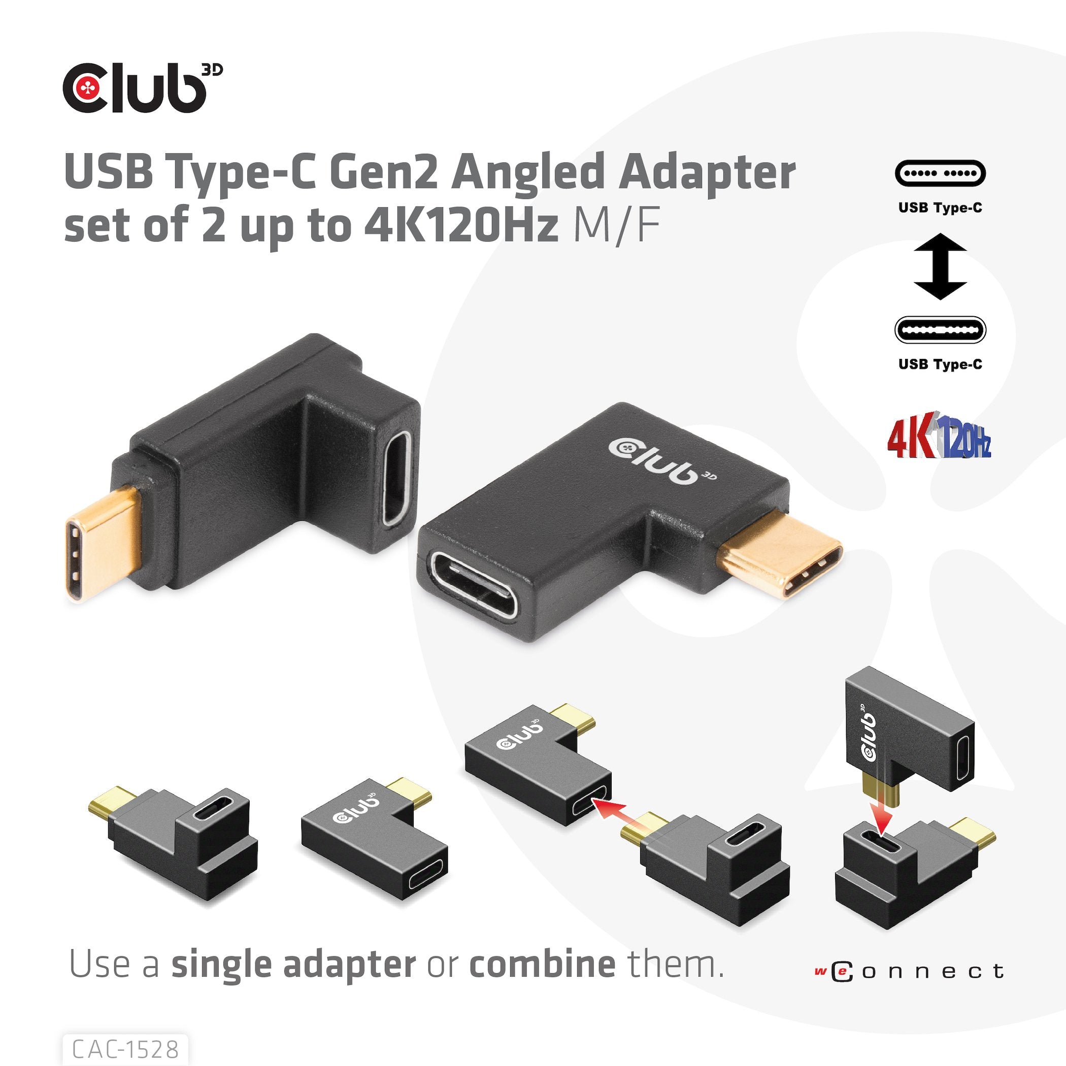Adaptador Club3d Usb 3.2 Tipo C <> Usb 3.2 Tipo C En Ángulo M/H Retail
