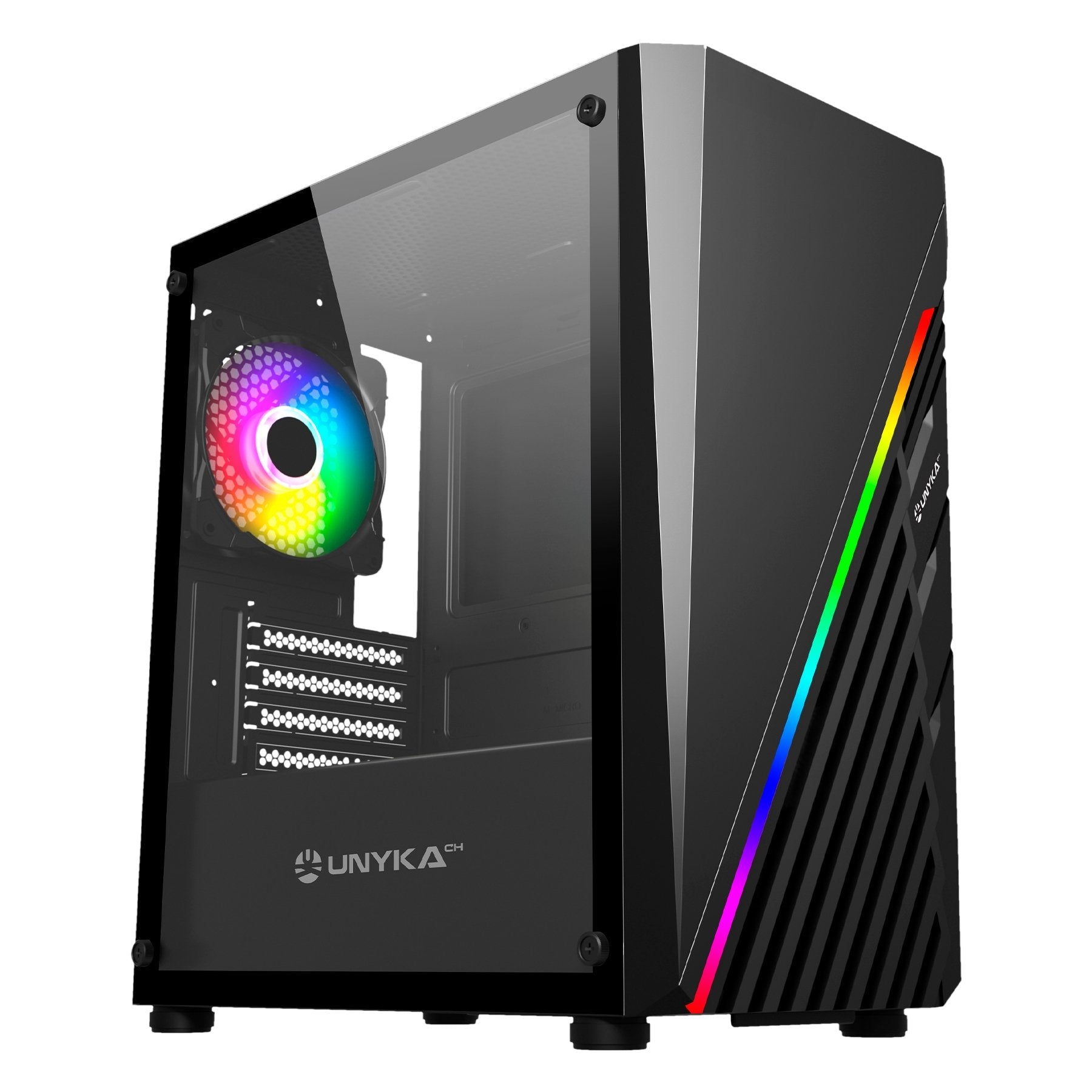 Caja Pc Unykach Mini Glayze Micro-Atx - Iluminacion Argb - Ventana Lateral Cristal Templado - Usb-A 2.0/3.0 Y Audio - 1