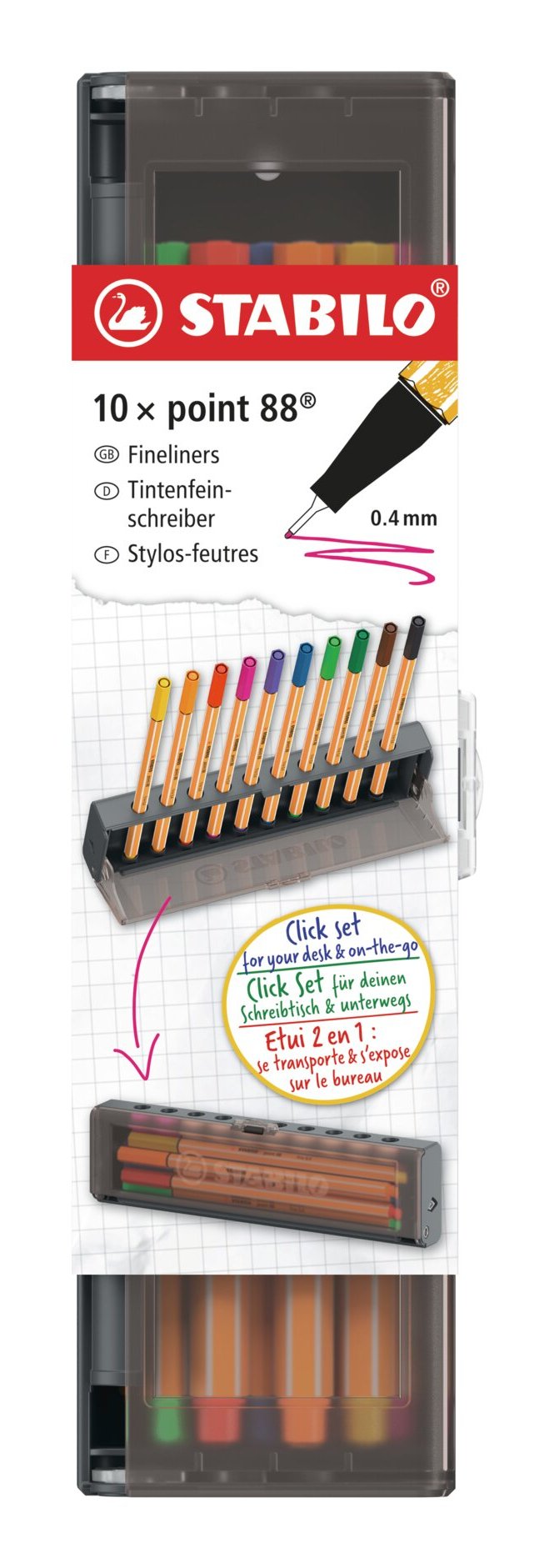 Stabilo Point 88 Set De Mesa Con 10 Rotuladores De Punta De Fibra - Trazo De 0.4mm Aprox. - Tinta Con Base De Agua -