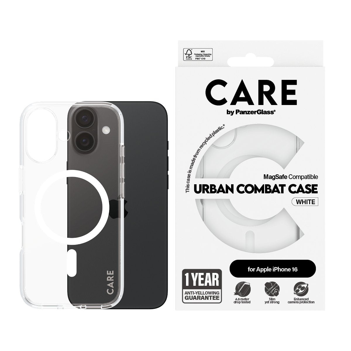 EAN 5715685004032 - PanzerGlass CARE™ by ® Urban Combat Case Transparent w. White MagSafe iPhone 16 funda para teléfono móvil imagen 2