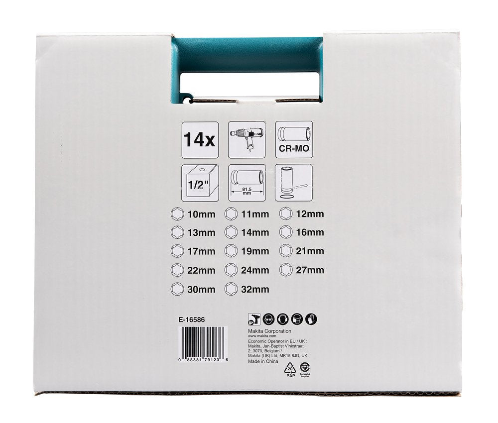 1 2" Set Of Impact Twist Heads Makita E-16586, 14 Pcs.