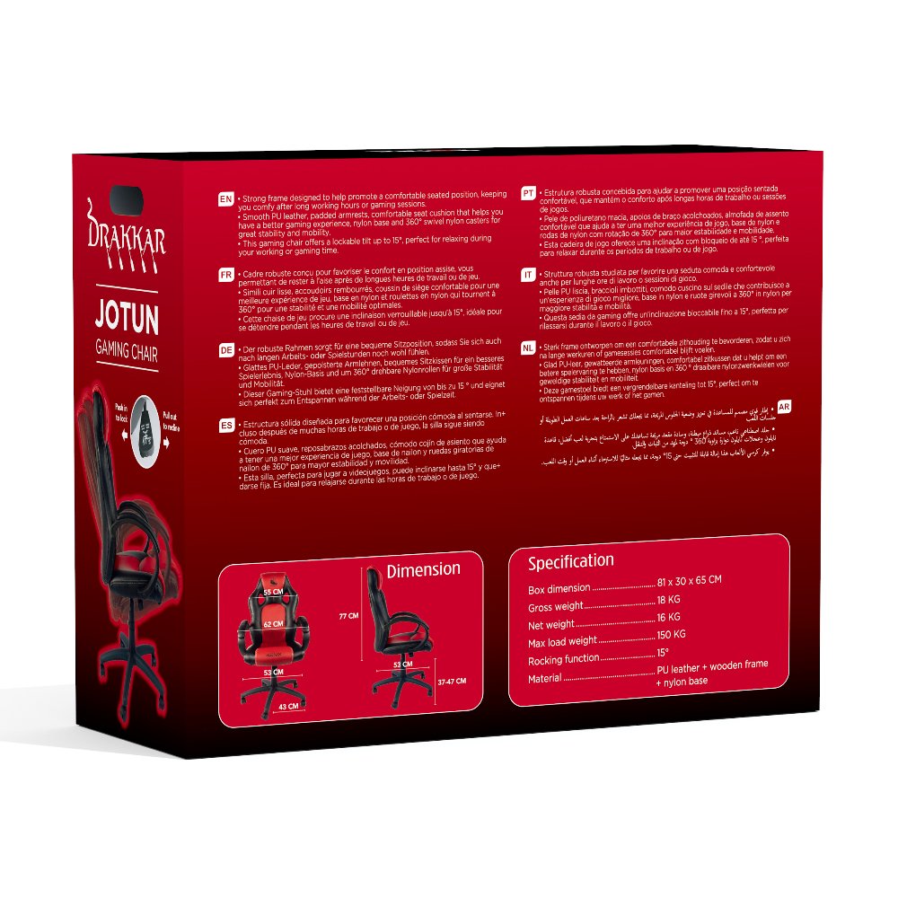 Silla Gamer Konix Drakkar Jotun Gran Comodidad Y Ergonomiaº Color Negro Y Rojo Kon Chair Dk Jotun