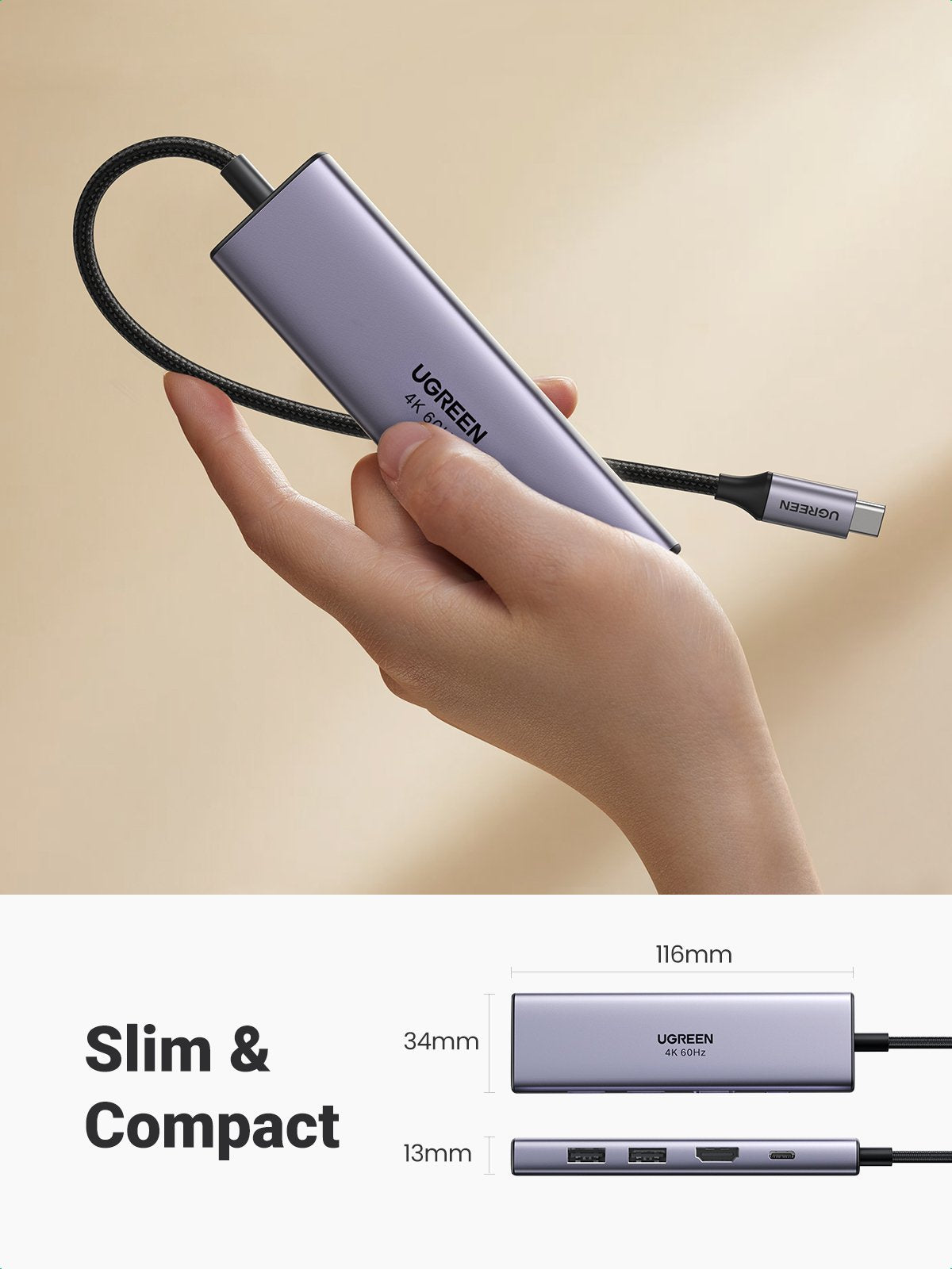 EAN 6957303863839 - Ugreen CM511 5-in-1 Adapter USB-C Hub to 3x USB3.0 + HDMI + TF/SD Gray imagen 6