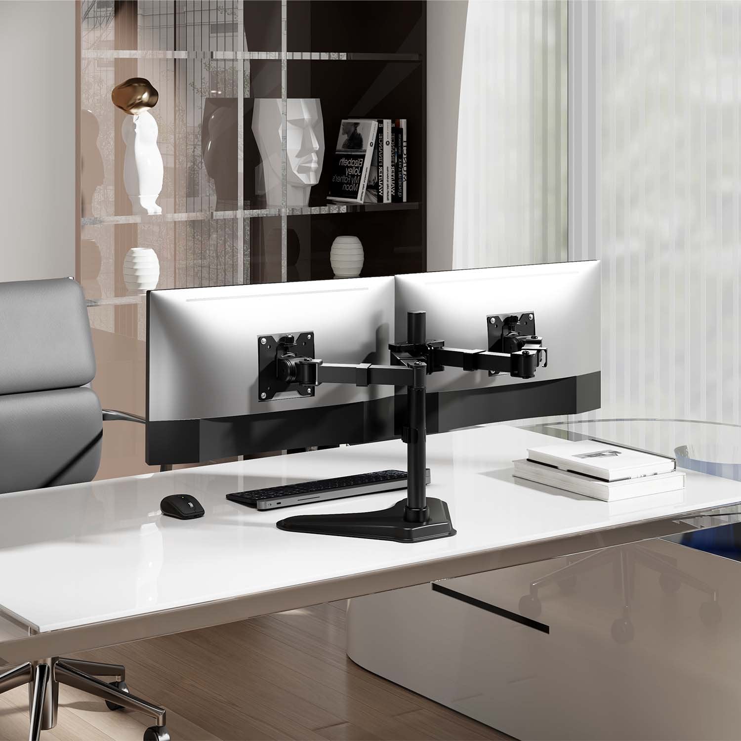 Aisens Soporte De Mesa Con Peana Eco Giratorio E Inclinable Para Monitor/Tv 20kg (3 Pivotes, 2 Brazos) De 17-35, Negro