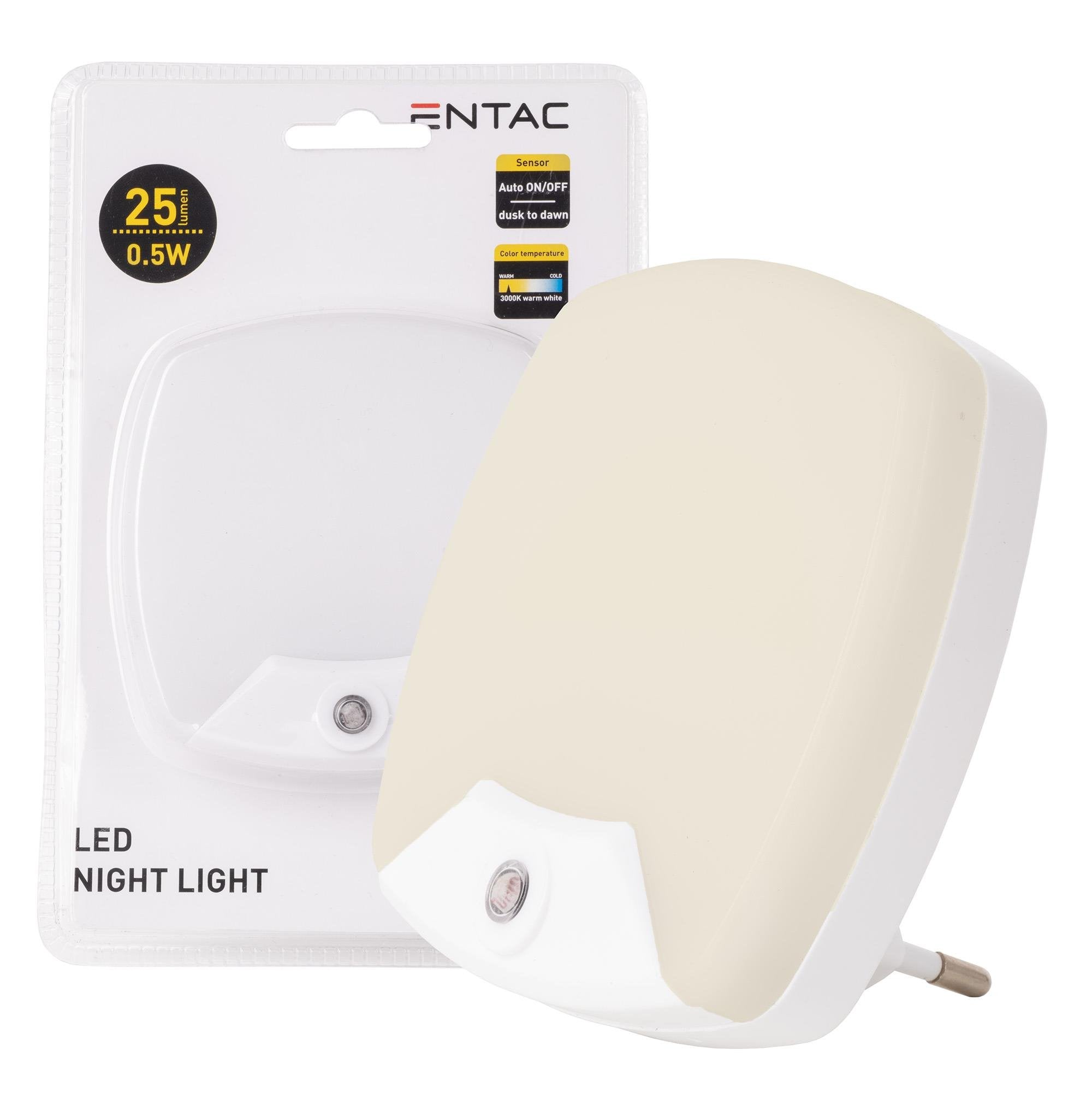 Entac Nachtlicht 0.5w Quadrat. Ww Blanco Dämmerungssensor
