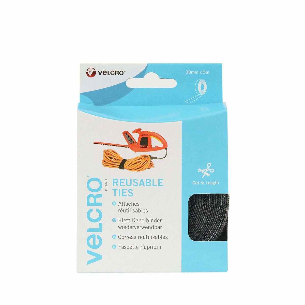Velcro One-Wrap Wiederverwendbares Cinta De Velcro, One-Wrap Band 30mm X 5m Negro