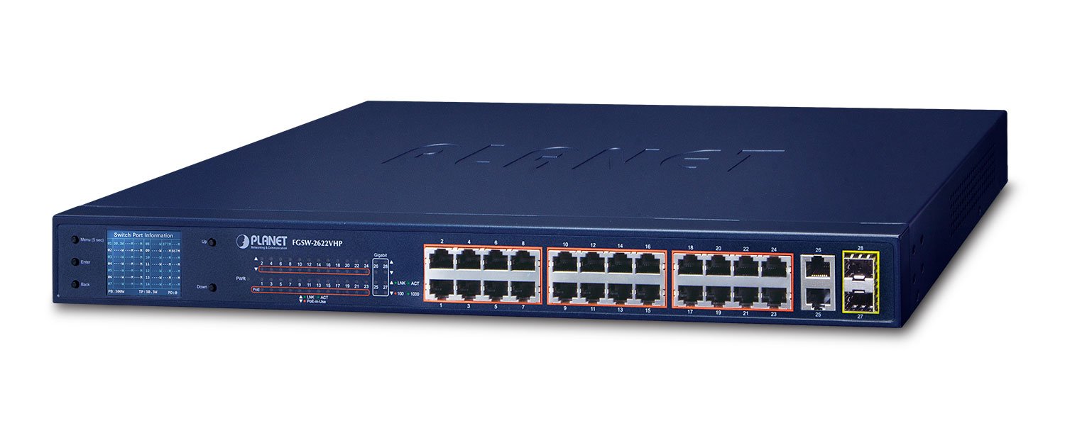 EAN 4711605283731 - PLANET FGSW-2622VHP switch No administrado L2 Fast Ethernet (10/100) Energía sobre Ethernet (PoE) 1U Azul imagen 1