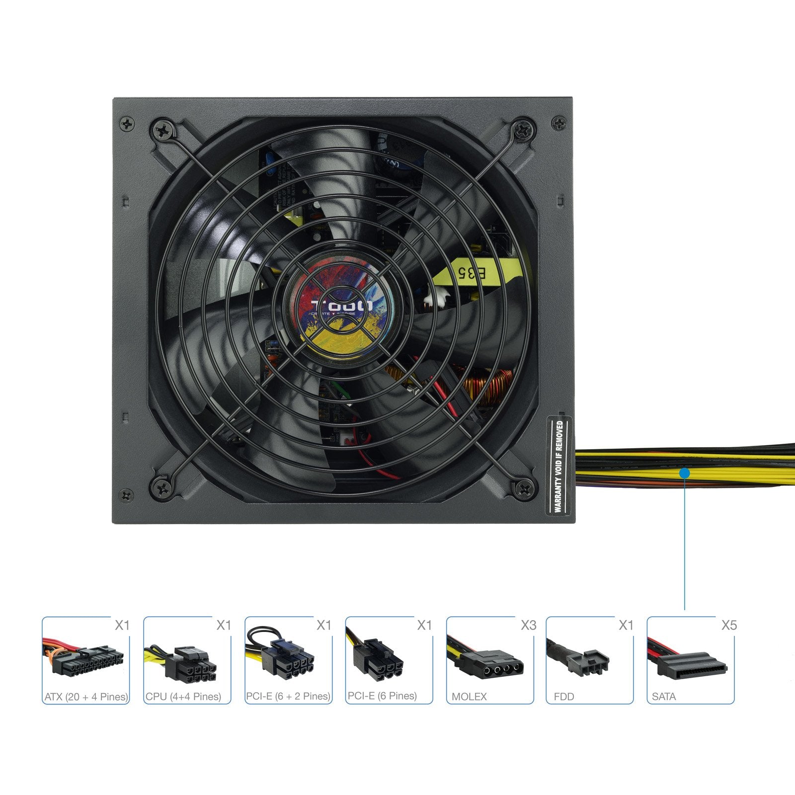 EAN 8433281010284 - TooQ TQAPOLO-600SP unidad de fuente de alimentación 600 W 20+4 pin ATX ATX Negro imagen 3