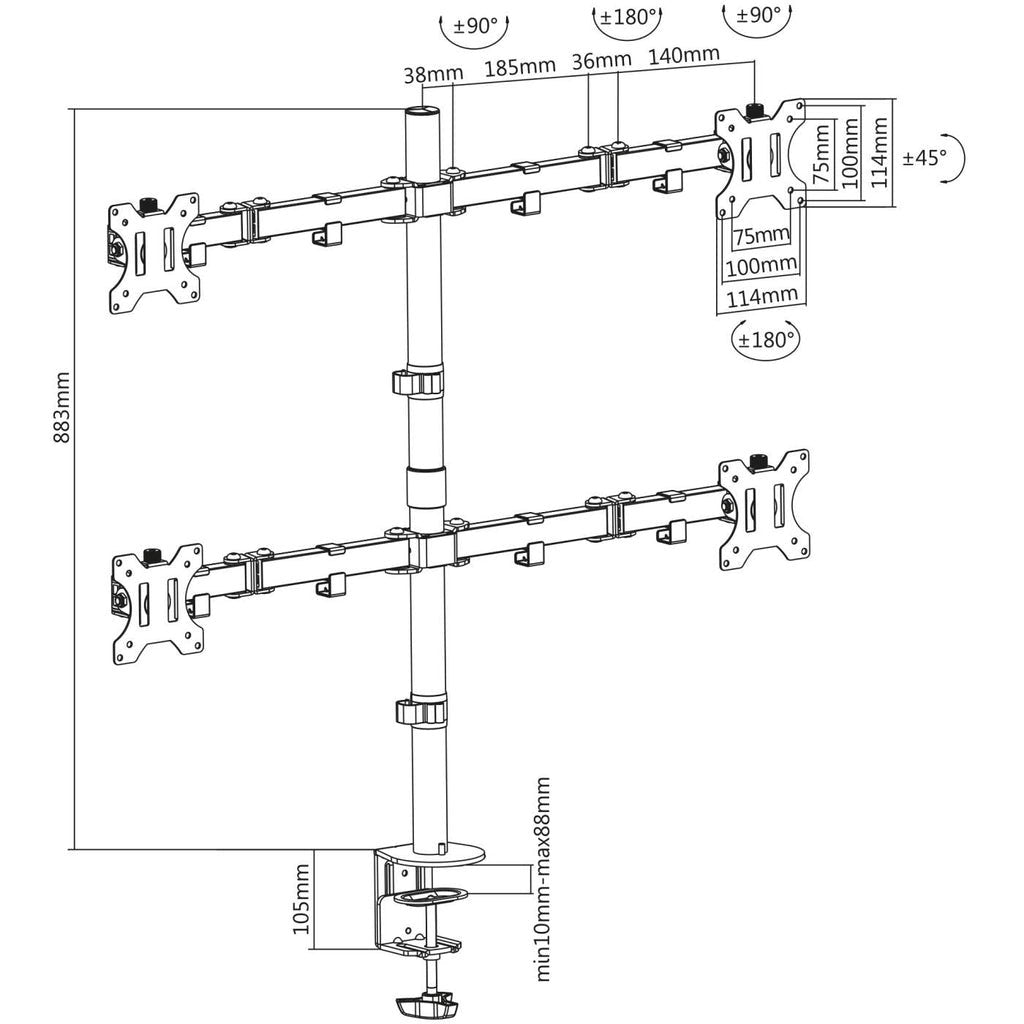 Manhattan Soporte Para Cuatro Monitores, Brazos De Doble Articulación 13" A 32", Hasta 8 Kg