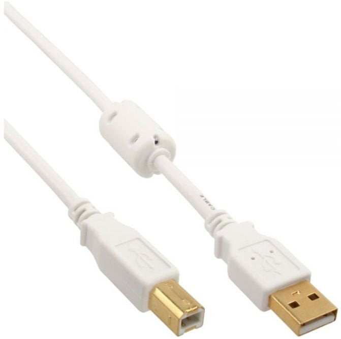 Cable Inline Usb 2.0 Tipo A A B Blanco / Dorado Ferrita 2m