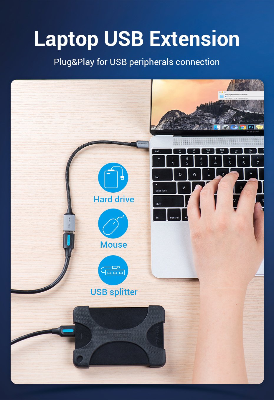 Conversor Vention Ccwhb Usb Tipo-C Macho Usb Hembra 15cm