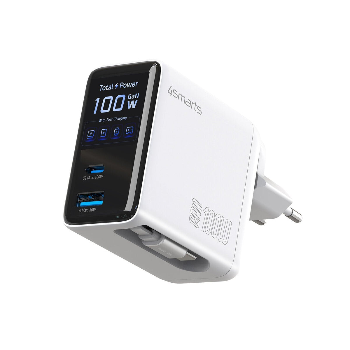 4smarts Ladegerät Gan Flex Screen Ai 100w 2 Usb-C+1 Usb-A, Blanco