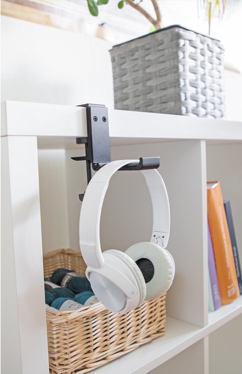 Delock 18449 Soporte Para Auriculares Ajustable Para Colocar En Escritorio, Aluminio, Negro