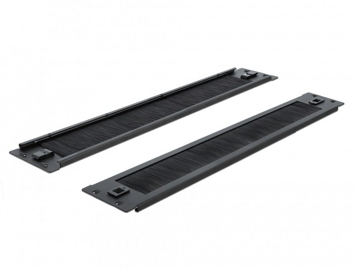 Delock 66346 Accesorio De Bastidor Panel Pasacables Con Cepillo, Guía Para Cable Negro, Panel Pasacables Con Cepillo, Negro, Metal, Nylon, 2u, China, 48,3 Cm (19")