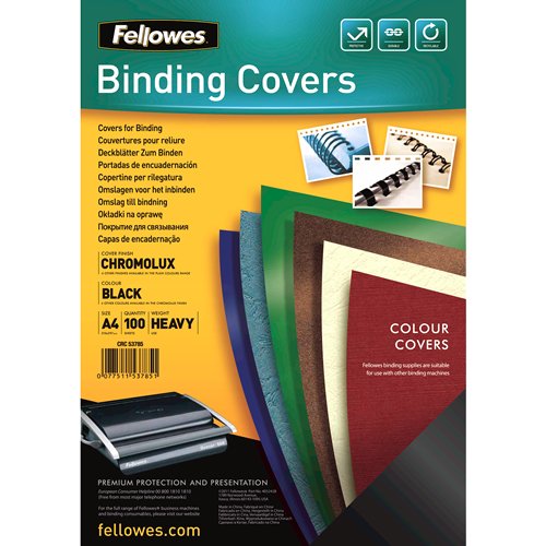 Fellowes Pack De 100 Portadas De Carton Brillo Chromolux A4 - 250 Gr - Alta Calidad - Color Negro