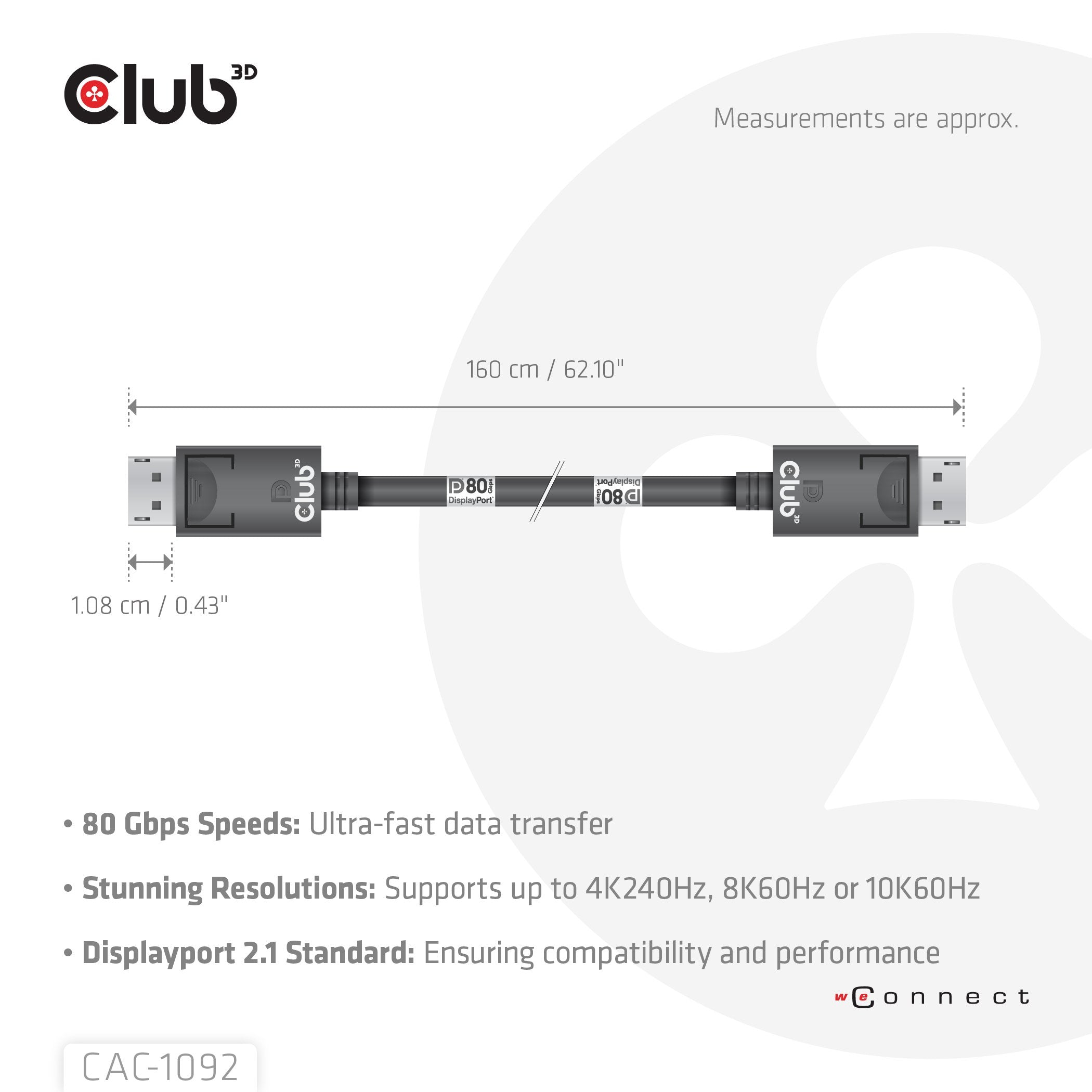 Cable Club3d Displayport 2.1 Dp80 1,6m 10k 8k 4k M M Retail