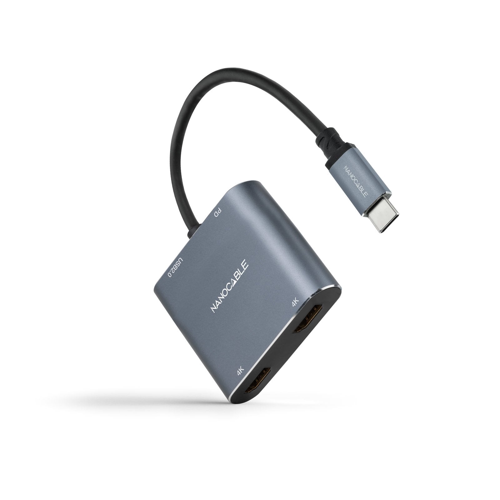 Nanocable Conversor Usb-C A 2x Hdmi, 1x Usb 2.0 Y 1x Usb-C Pd - Longitud Del Cable 15cm - Gris