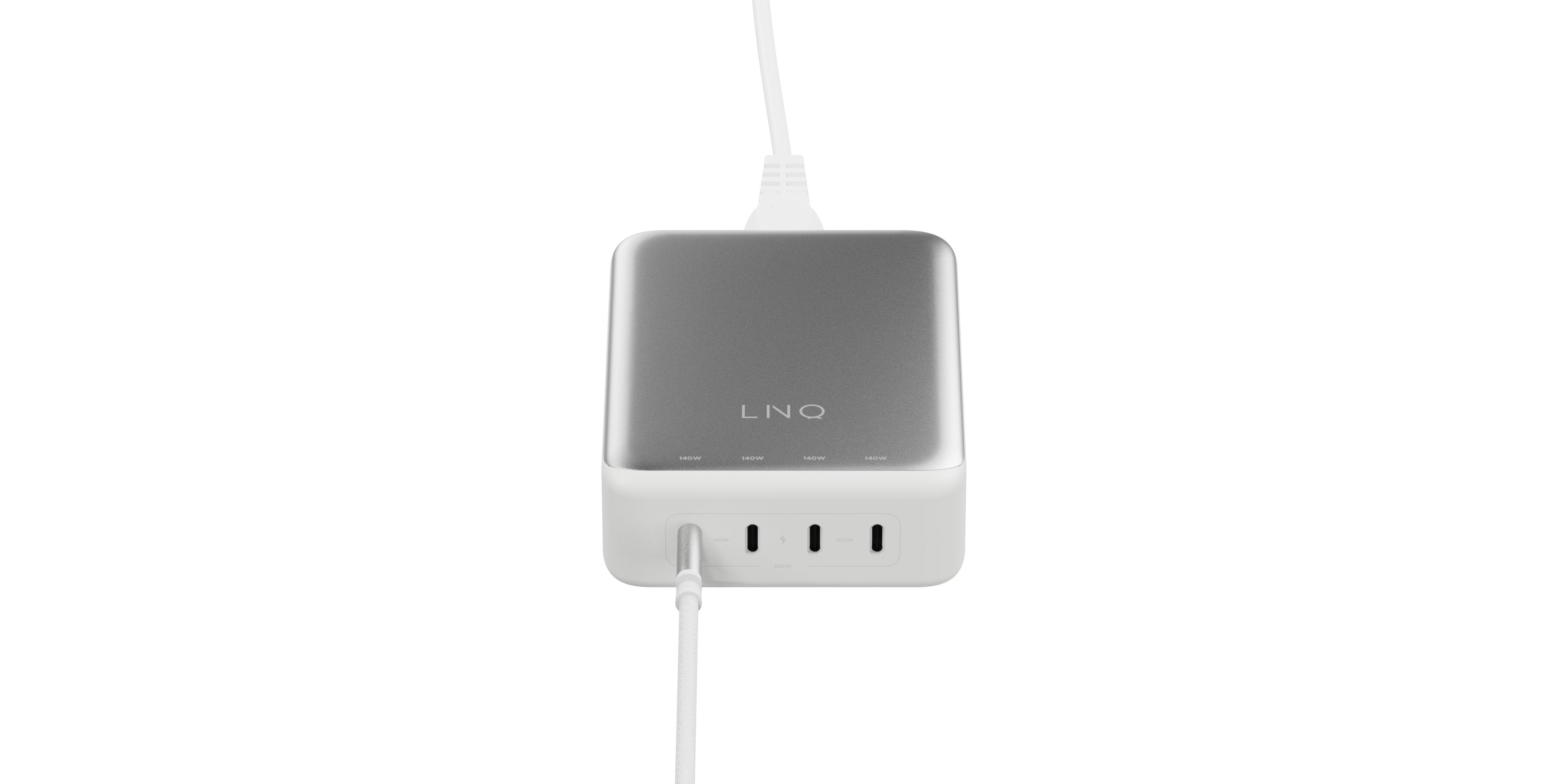 Cargador Escritorio 4xusb-C 240w Gan2 Plata Linq Hasta 240w/ 4xusb-C Pd/ 140w Máximo Por Puerto