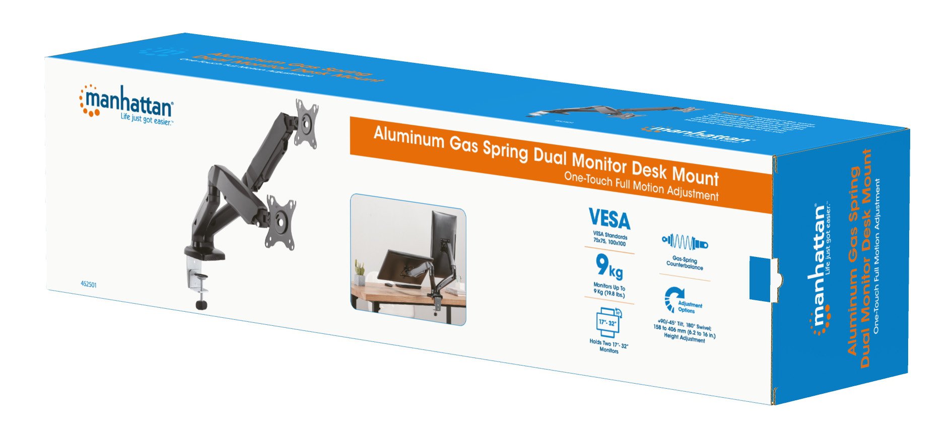 Manhattan 2-Fach Monitorhalterung Gasdruck Aluminium