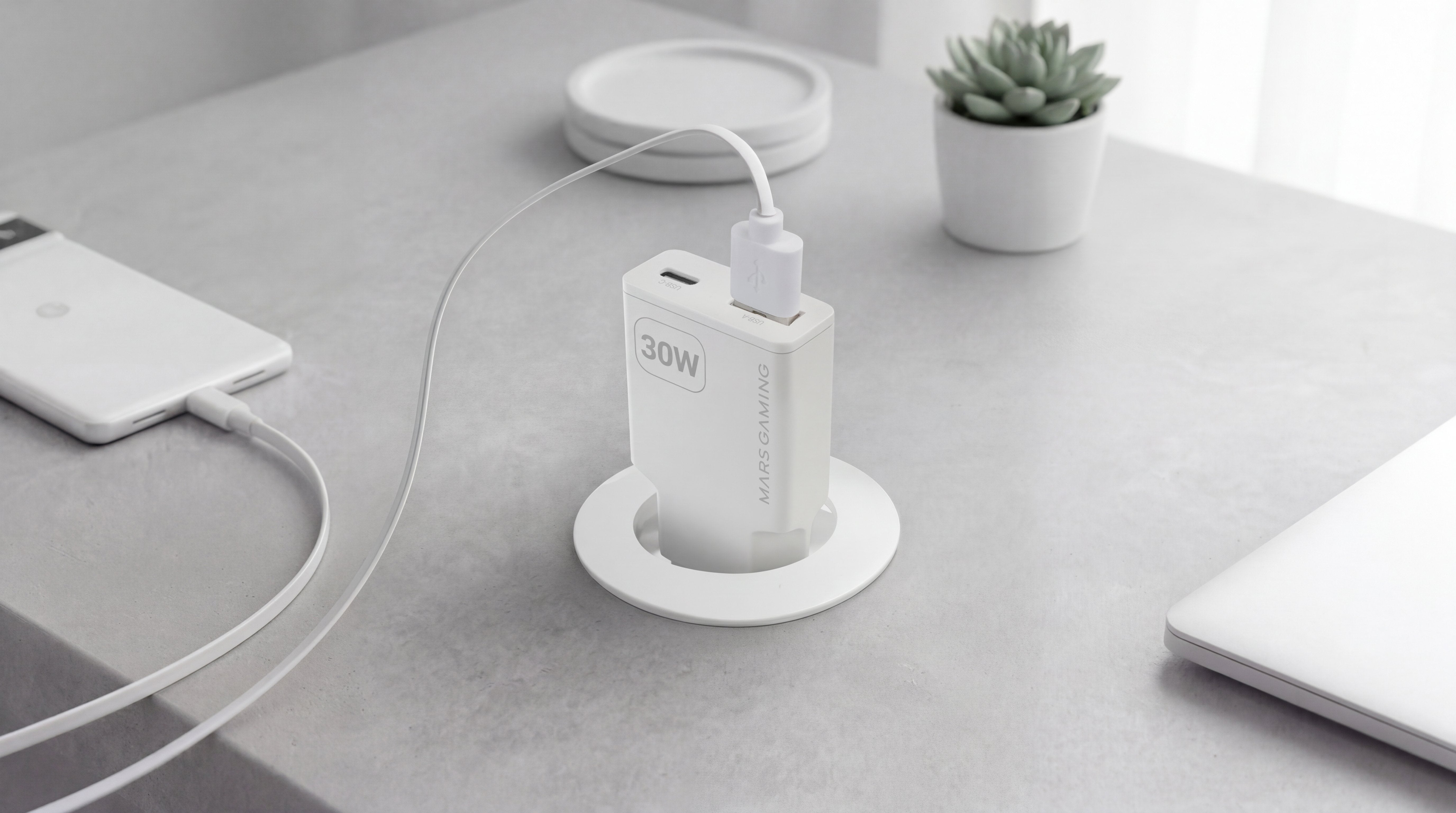 Cargador Usb Gan Mars Gaming Md-Gan30w 30w 1xusb-C 1xusb-A Pd Color Blanco