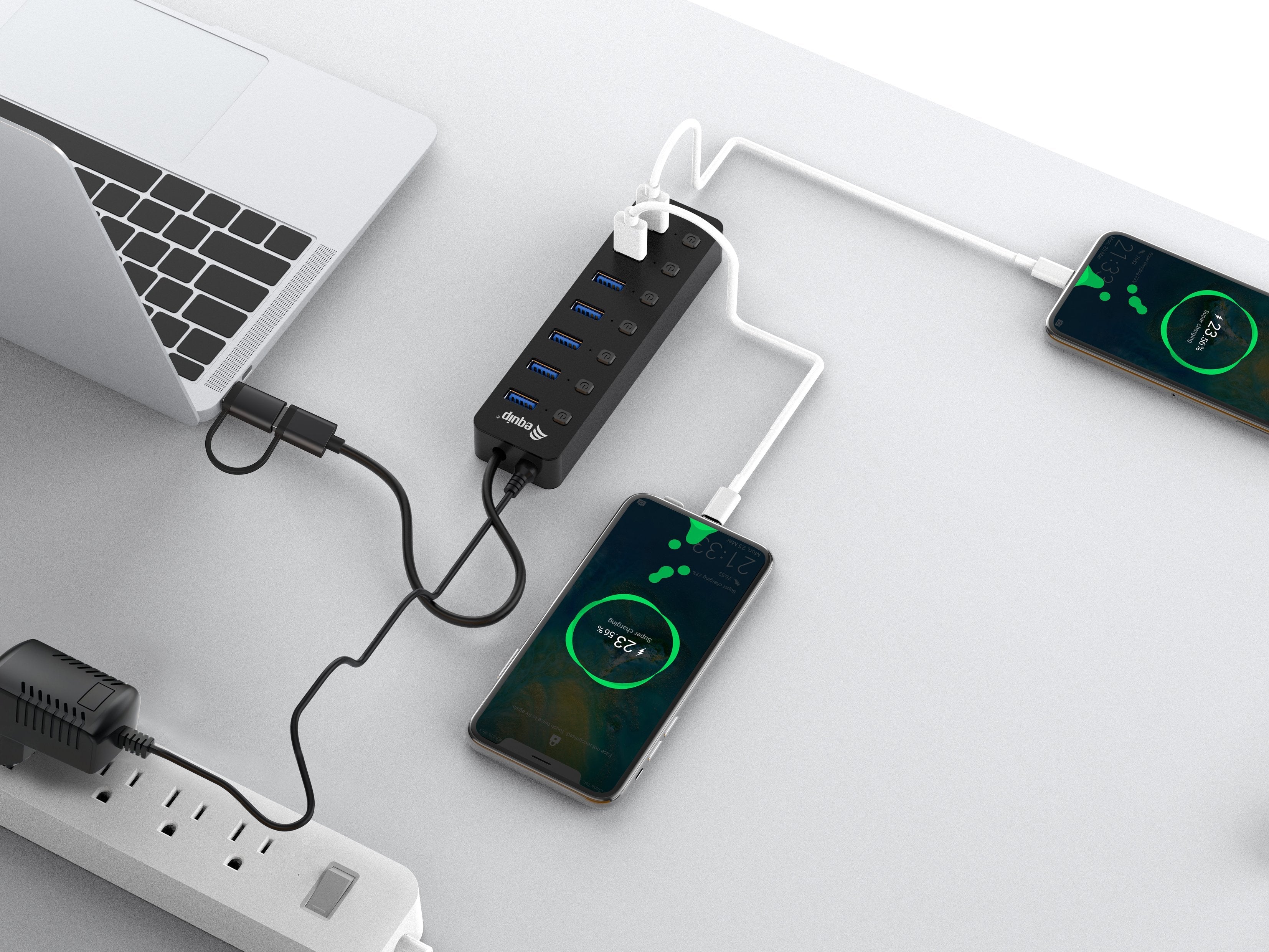 Equip Usb-Hub 7-Port 3.2 ->7x3.2 Inkl Usb-C Adaptador Negro