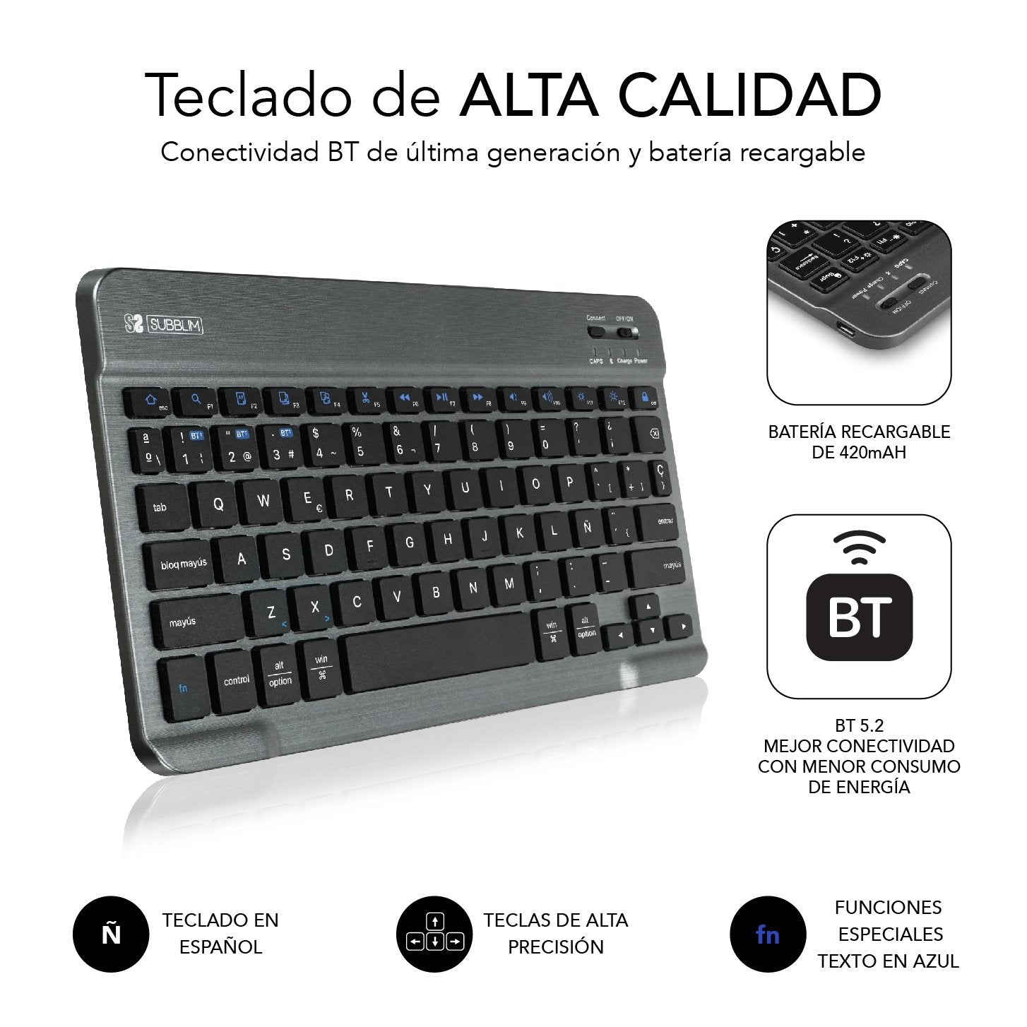 EAN 8436586742157 - SUBBLIM SUBKT3-BTS055 teclado para móvil QWERTY Español Bluetooth Negro, Gris imagen 6
