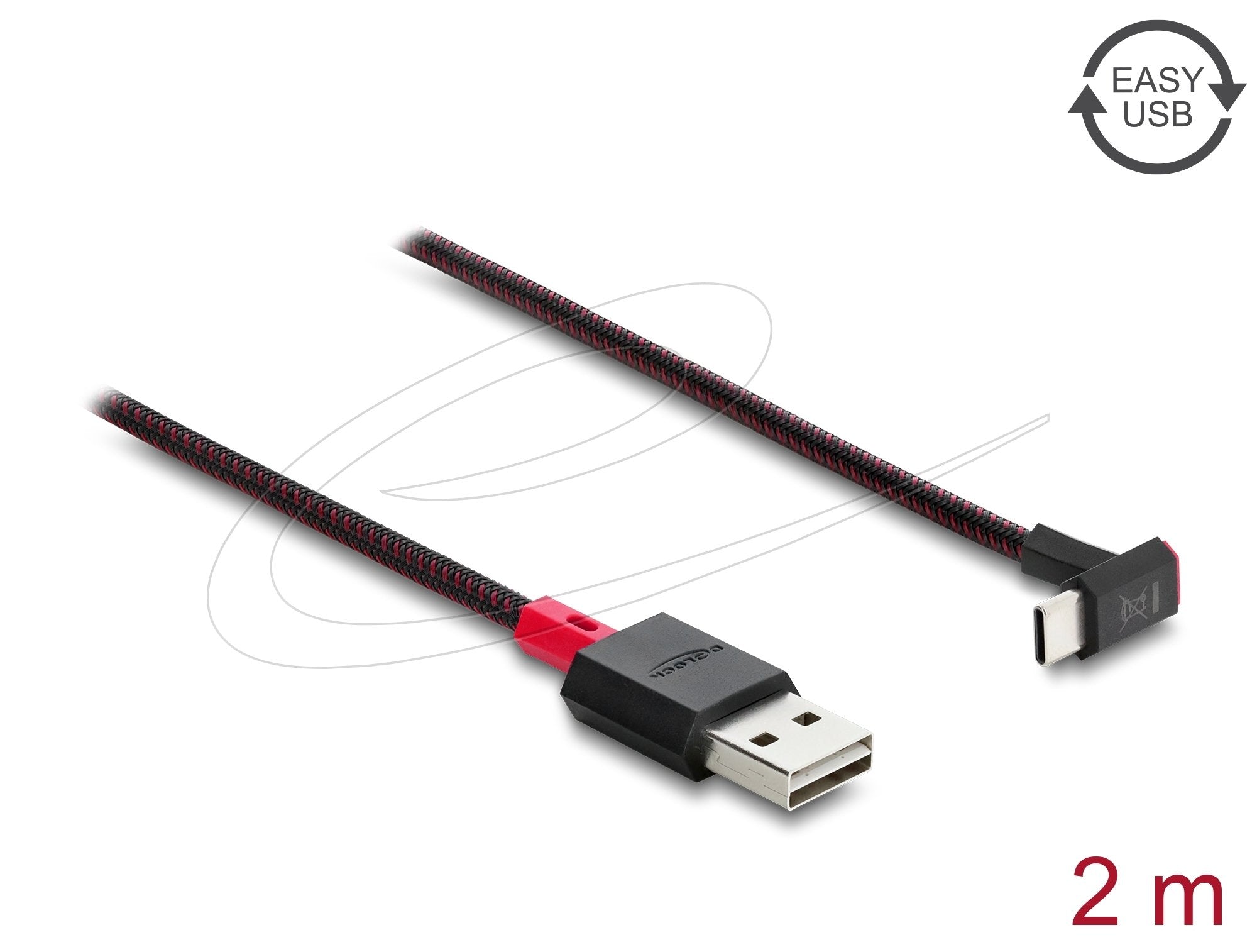 Delock Easy-Usb 2.0 Cable Typ-A Stecker Zu Usb Type-C Stecker Gewinkelt Oben Unten 2 M Schwarz