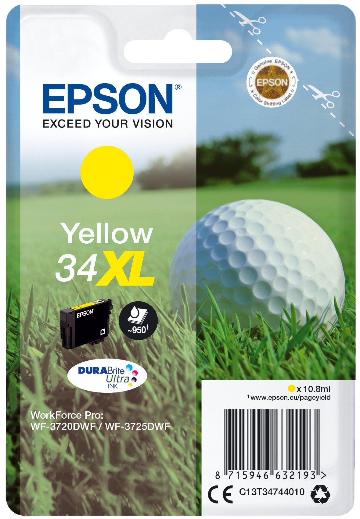 Tinta Original Epson 34xl Yellow Para Workforce Pro Wf-3720, Wf-3720dwf, Wf-3725dwf