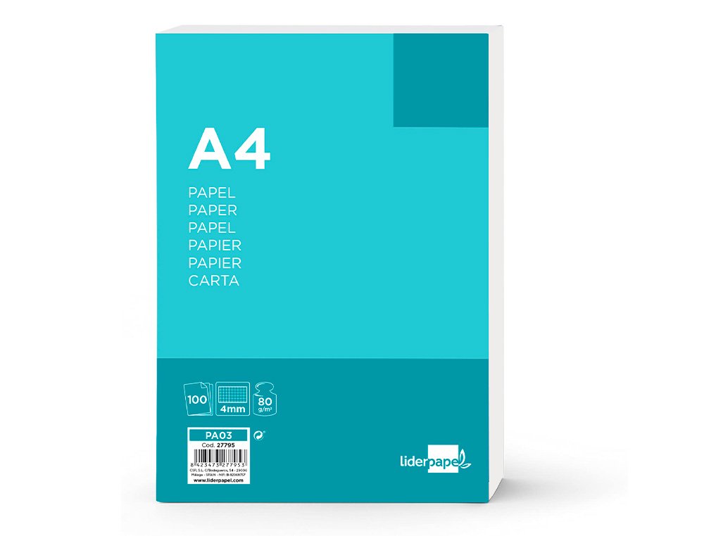 EAN 8423473277953 - Liderpapel PA03 papel para impresora de inyección de tinta A4 (210x297 mm) 100 hojas Blanco imagen 1