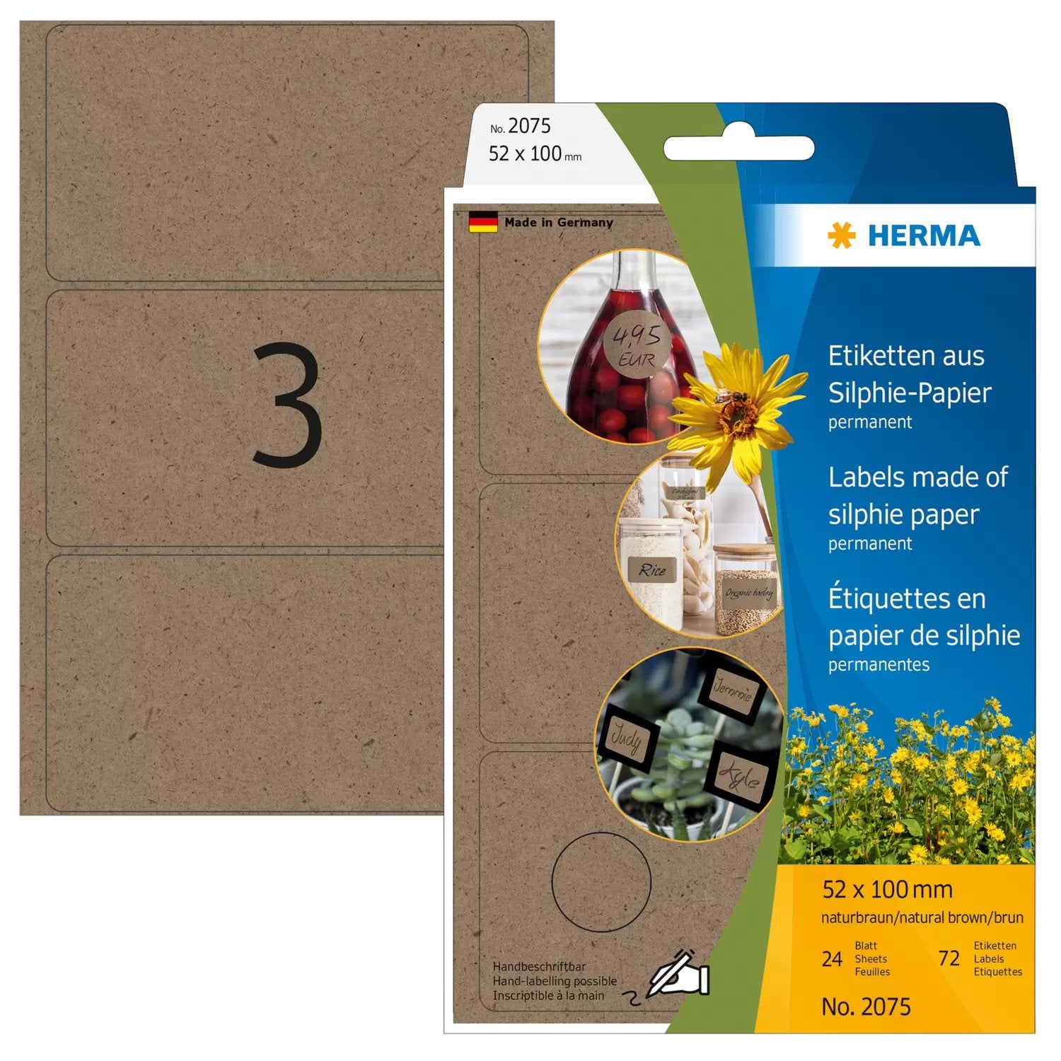 EAN 4008705020756 - HERMA 2075 etiqueta autoadhesiva Rectángulo redondeado Permanente Marrón 72 pieza(s) imagen 1