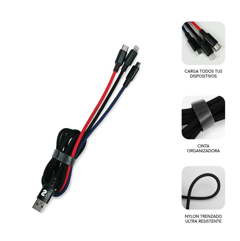 EAN 8436586740665 - SUBBLIM SUB-CAB-3IN101 cable USB USB 3.2 Gen 1 (3.1 Gen 1) 1 m USB A USB C/Micro-USB B/Lightning Negro, A imagen 7