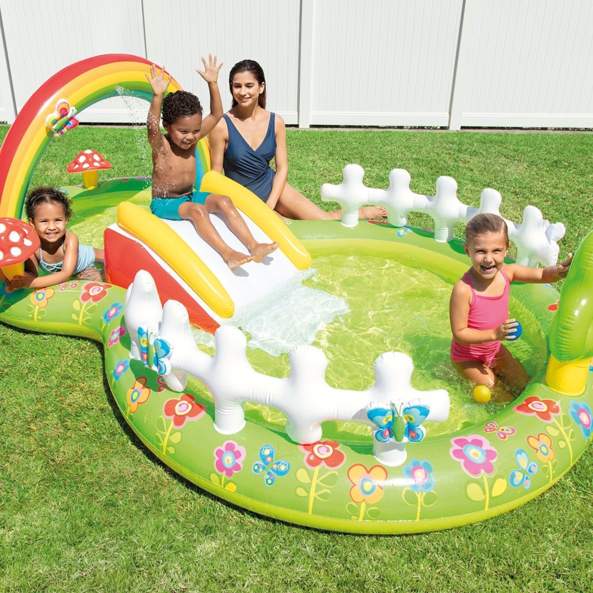 Piscina Hinchable Infantil Modelo Jardín Con Tobogán, 290 X 180 X 104 Cm