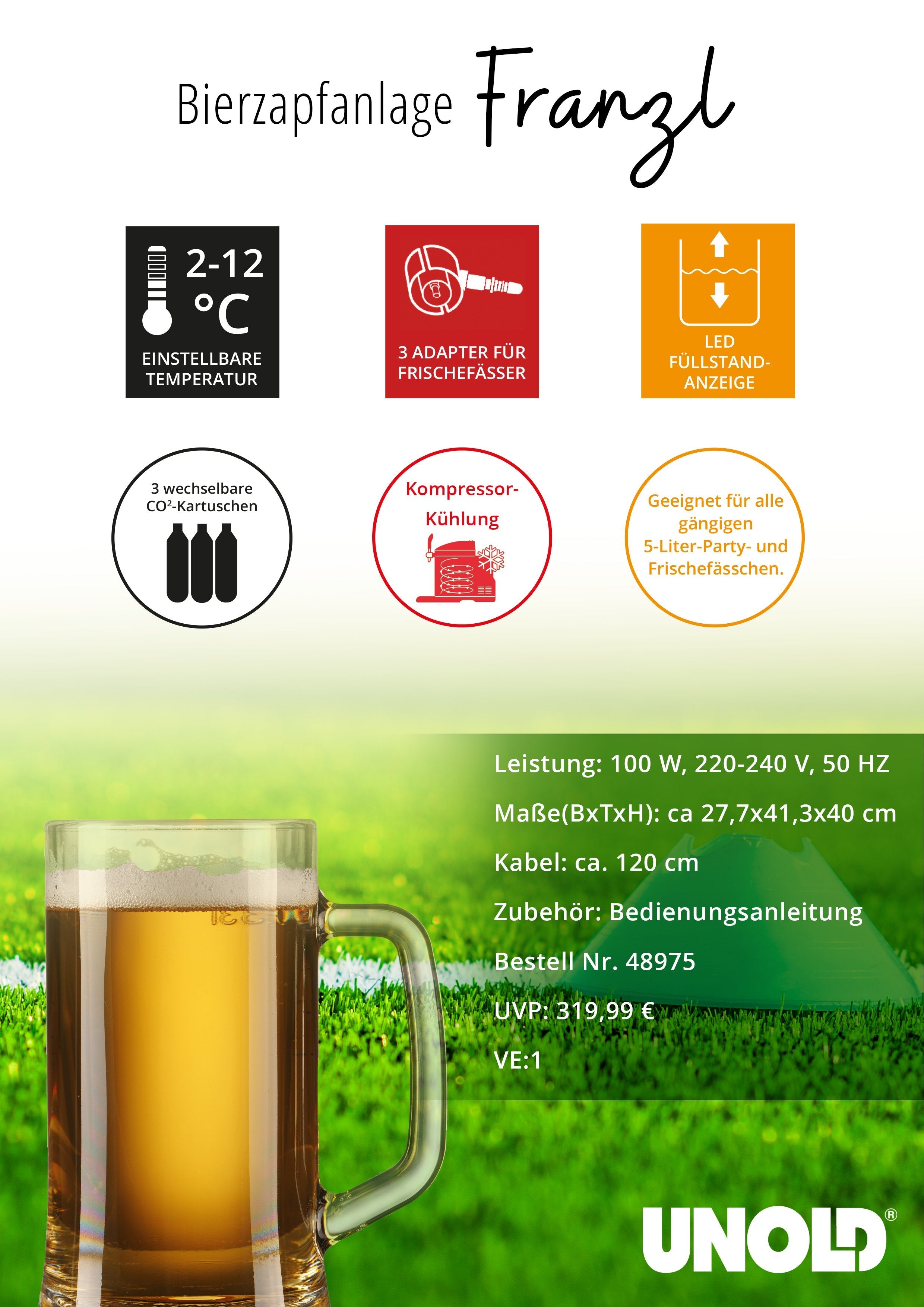 Dispensador De Cerveza Antiguo Franzl Negro, Refrigeración 2°C - 12°C 48975