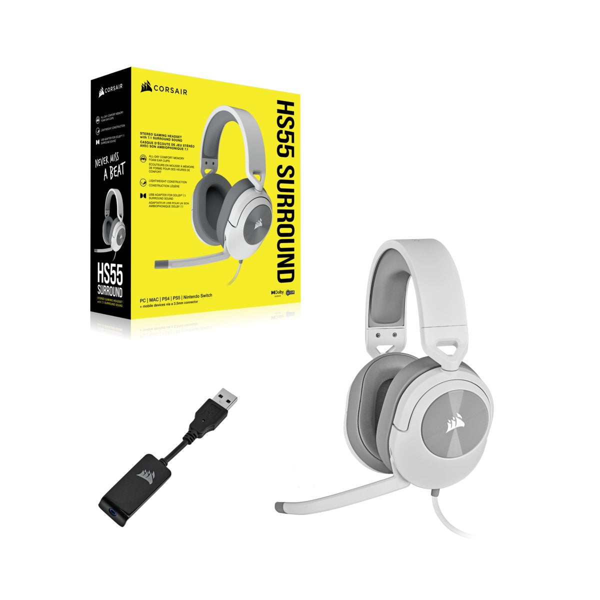Auricular Corsair Stereo Corsair Hs55 Surround Blanco Gaming Usbca-9011266-Eu