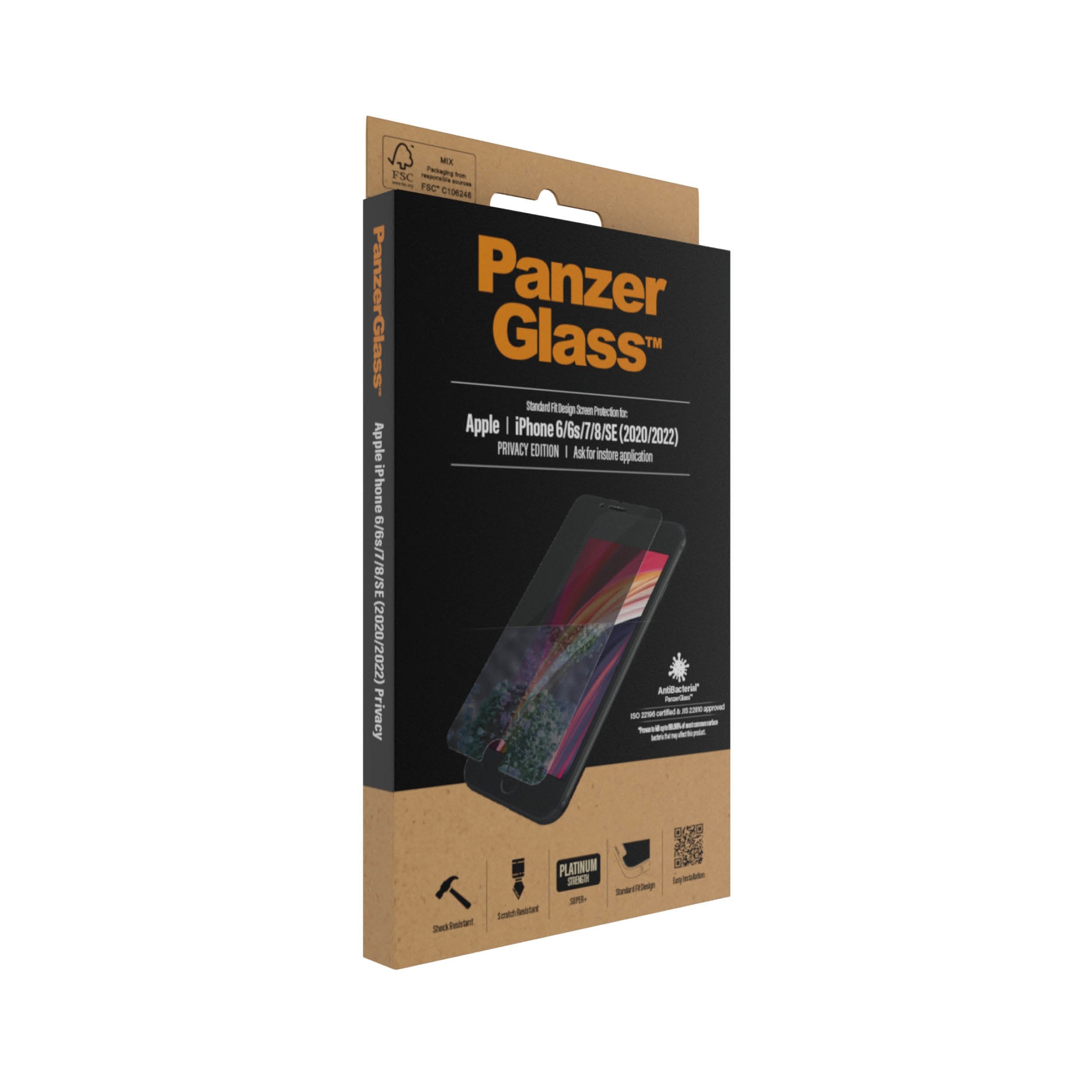Protector De Pantalla Panzerglass P2684 Para Iphone 6/6s/7/8/Se (2020) Cristal Templado Bordes Redondeados Filtro Privacidad