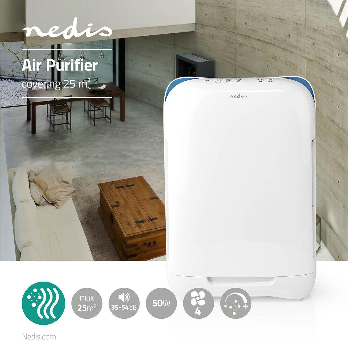 EAN 5412810319572 - Nedis AIPU200CWT purificador de aire 25 m² 54 dB 50 W Blanco imagen 2