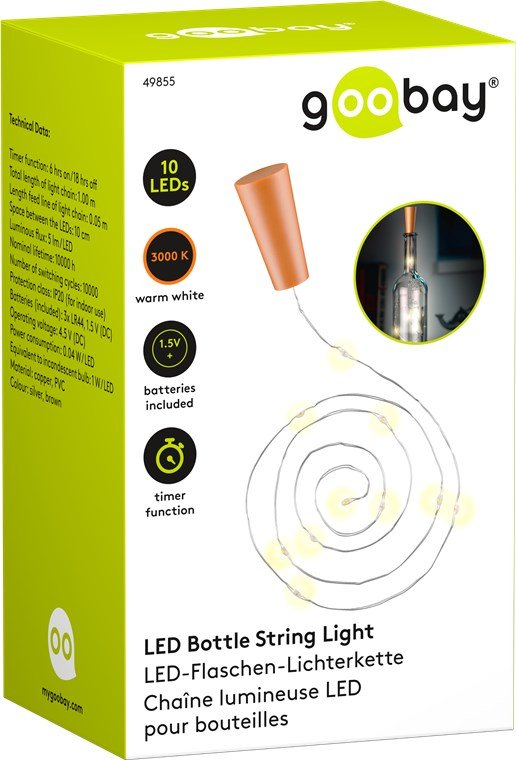 Luz Para Botella, 0,95 M, 10 Leds Tapón Corcho