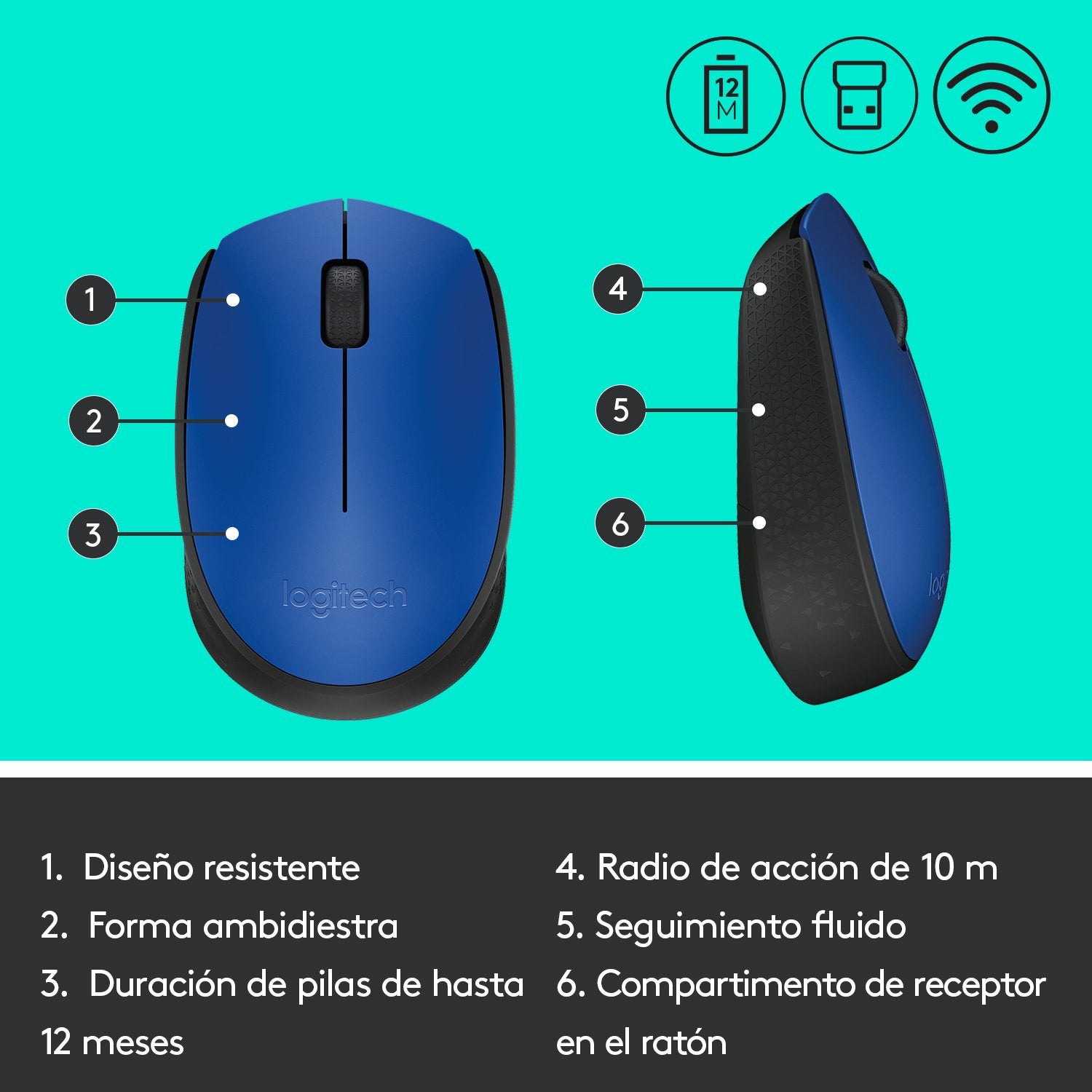 EAN 5099206062863 - Logitech 910-004640 ratón Oficina Ambidextro RF inalámbrico Óptico 1000 DPI imagen 10