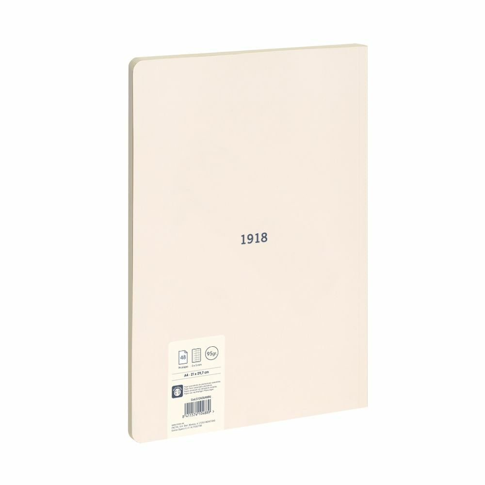 Milan Libreta Encolada Formato A4 Cuadricula 5x5mm - 48 Hojas De 95 Gr/M2 - Microperforado - Tapa Blanda - Color Beige