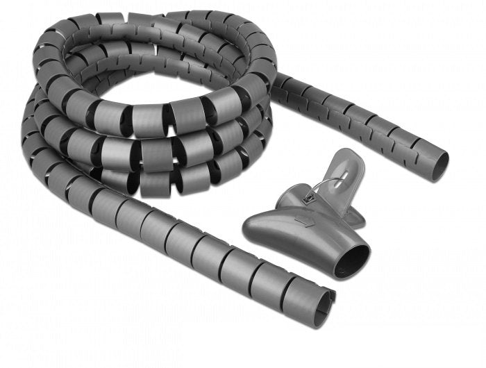 Manguera En Espiral Delock Con Herramienta De Extracción, 2,5 Metros X 30 Mm, Manguera De Cable Gris 18846