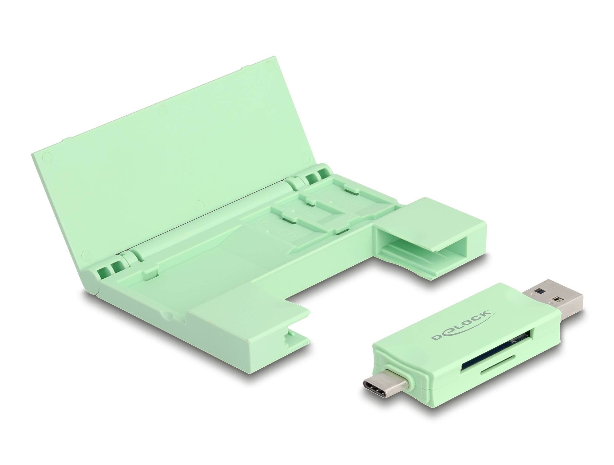 Delock Card Reader Usb 5 Gbps Usb Type-C Typ-A Für Sd Und Micro Sd Speicherkarten Mit Praktischem Speicherkarten Etui - Mint