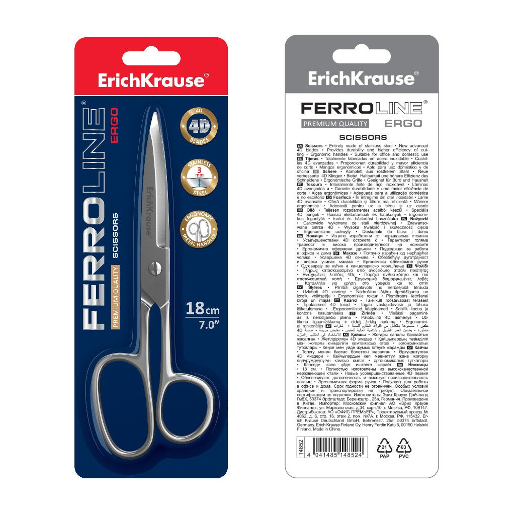 Erichkrause Tijeras Ferro - Totalmente Metalicas - Fabricadas En Acero De Alta Calidad - Cuchillas Engrosadas - Color Plateado