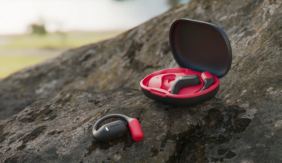 Auriculares Deportivos Bluetooth Philips Taa6709bk Con Estuche De Carga Autonomía 7h Negros Y Rojos